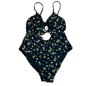 PINK Swimsuit, black, oranges, lemons, blossoms, One Piece, Strappy, sexy, Large